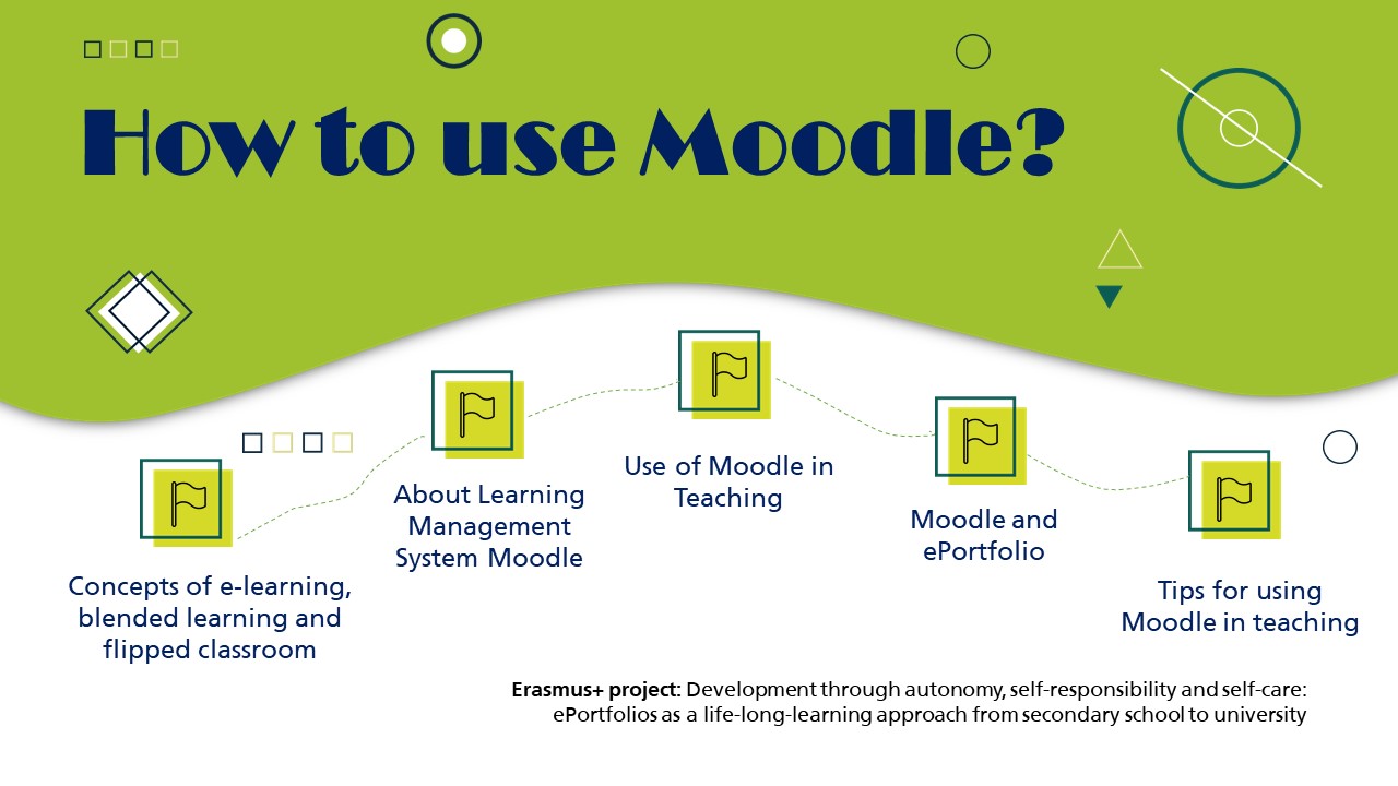 The image shows the structure of the Moodle course.
